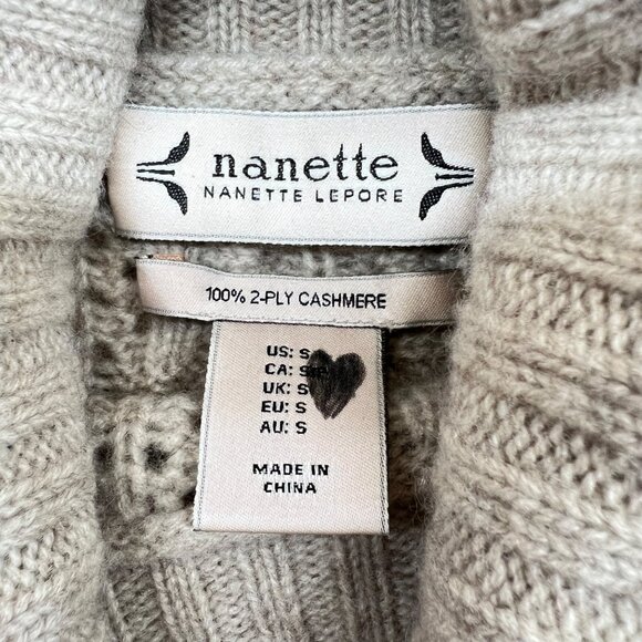 Nanette Lepore Lace Knit 100% 2-Ply Cashmere Turtleneck Sweater Beige Size Small - Picture 8 of 10